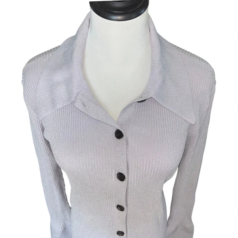 A.L.C Eleanor Ribbed Cardigan Sz L Pale‎ Violet & Silver Shimmer Chic